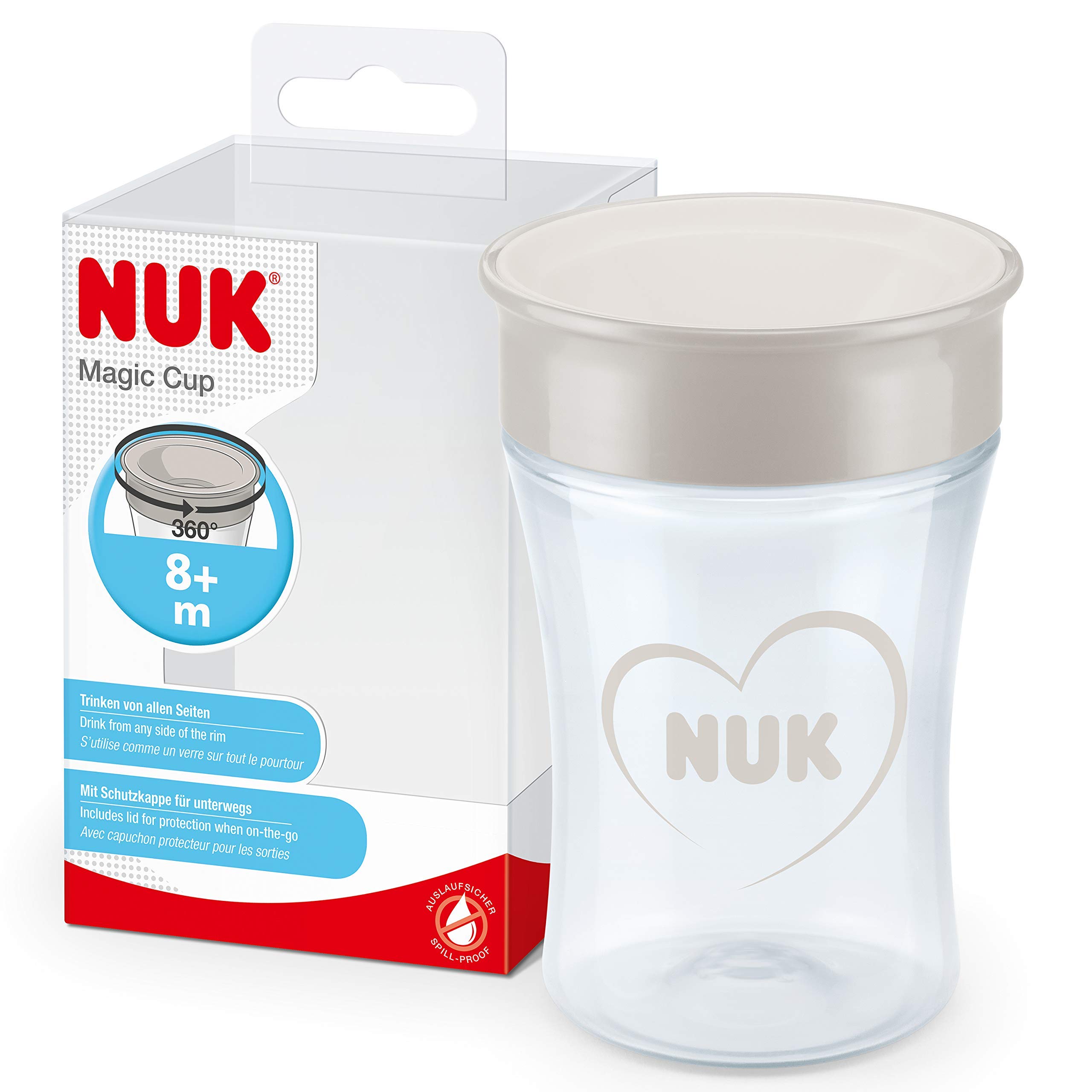 NUK Magic Cup Sippy Cup | 360° Anti-Spill Rim | 8+ Months | Leak-Proof and BPA-Free | 230 ml | Hearts (Neutral)