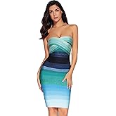 Women's Bandage Straless Dress Bodycon Rainbow Cocktail Party Dress