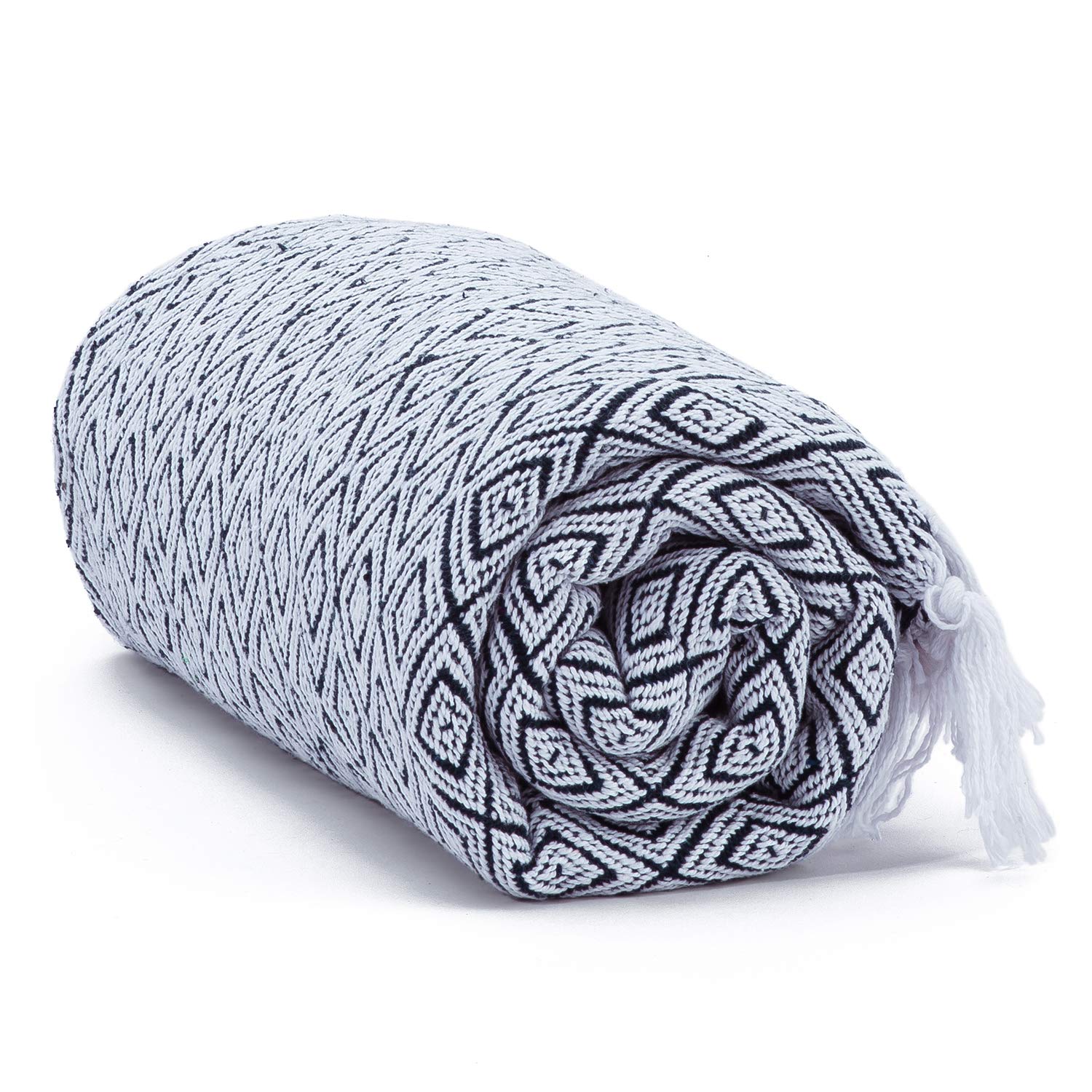 Americanflat Throw Blanket for Couch, 100% Cotton, 50 x 60 Inches, Neutral, Lightweight, Cosy, Soft, for Bed, Sofa or Chair, Indoor and Outdoor, Double Diamond Pattern, Navy Blue and White