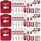 SAFBY 3-in-1 Lockout Tagout (Loto) Kit&ndash;Complete OSHA Safety Group Lock Out Hasps, Tag Out Clamp-On Circuit Breaker Lockout for Universal Multi- Pole Breaker Electrical Kits Station (3 Kits in 1)