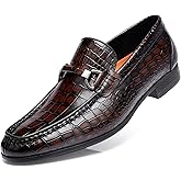 GOLDEN COXES FAMILY Formal Dress Shoes for Mens, Premium Crocodile Printed Mens Leather Slip on Dress Shoes, Party Wedding Shoes Bit Loafer