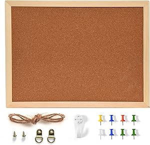 Pomeat Cork Board Bulletin Board for Wall,15.7 x 12 Inches Pin Board for Home Office Kitchen Decorative, Framed Cork Board with Pins, Gaskets, Screws