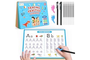 D-FantiX 4 in 1 Large Magic Grooved Writing Practice for Kids Age 3-5, Reusable Grooved Handwriting Practice for Kids 5-7, Learn to Write Number Letter Tracing Books for Kids Kindergarten Preschool