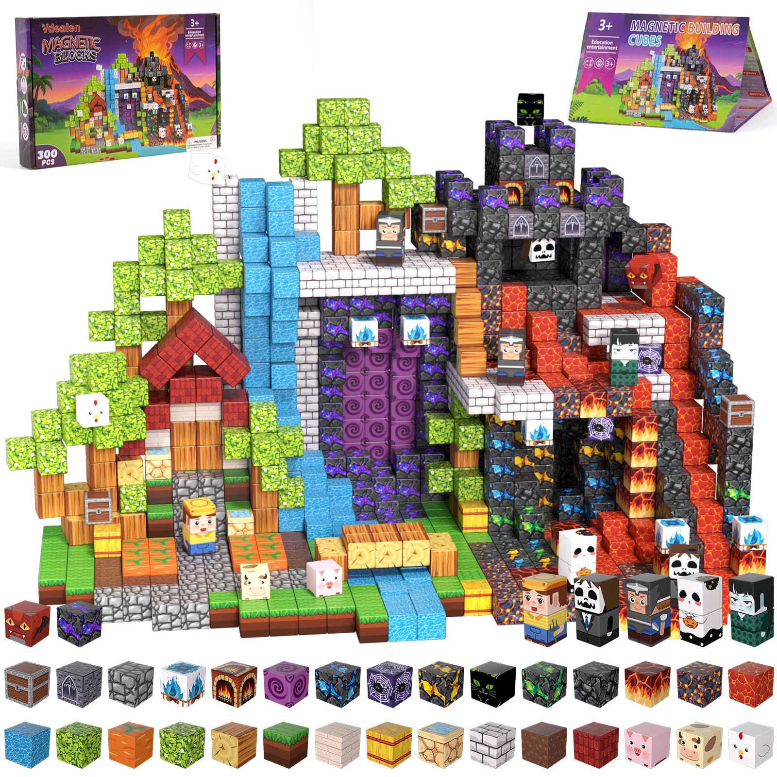 Vdealen 300 PCS Magnetic Blocks-Building Blocks, Stacking Magnet Cubes Toy for Kids, STEM Montessori Sensory Toys for Boys and Girls Age 3 4 5 6 7 8 9 10 11 12 Christmas Birthday Gift