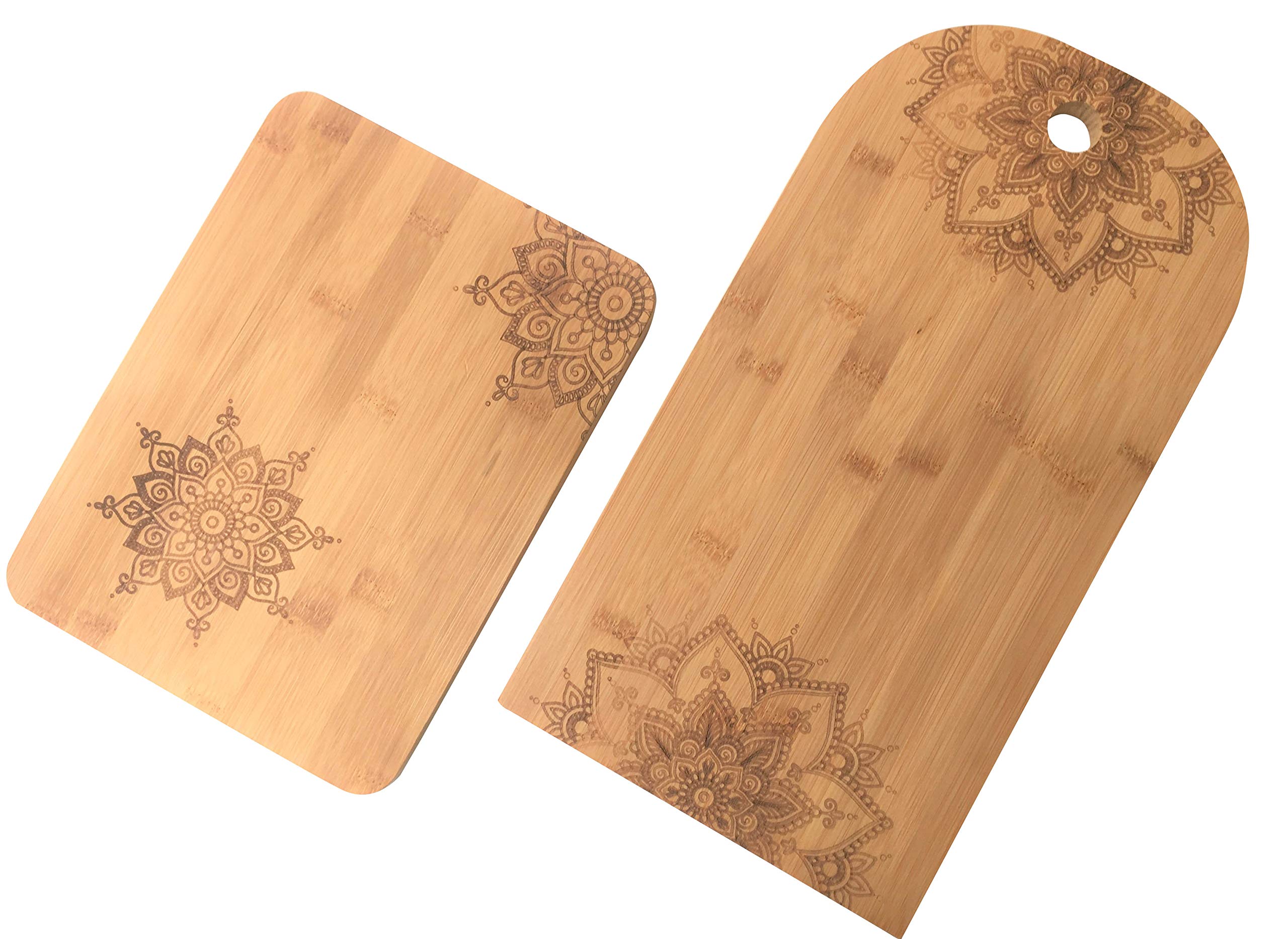 Serving board, cheese board, chopping board, bamboo mandala, set of 2, laser cut serving platter