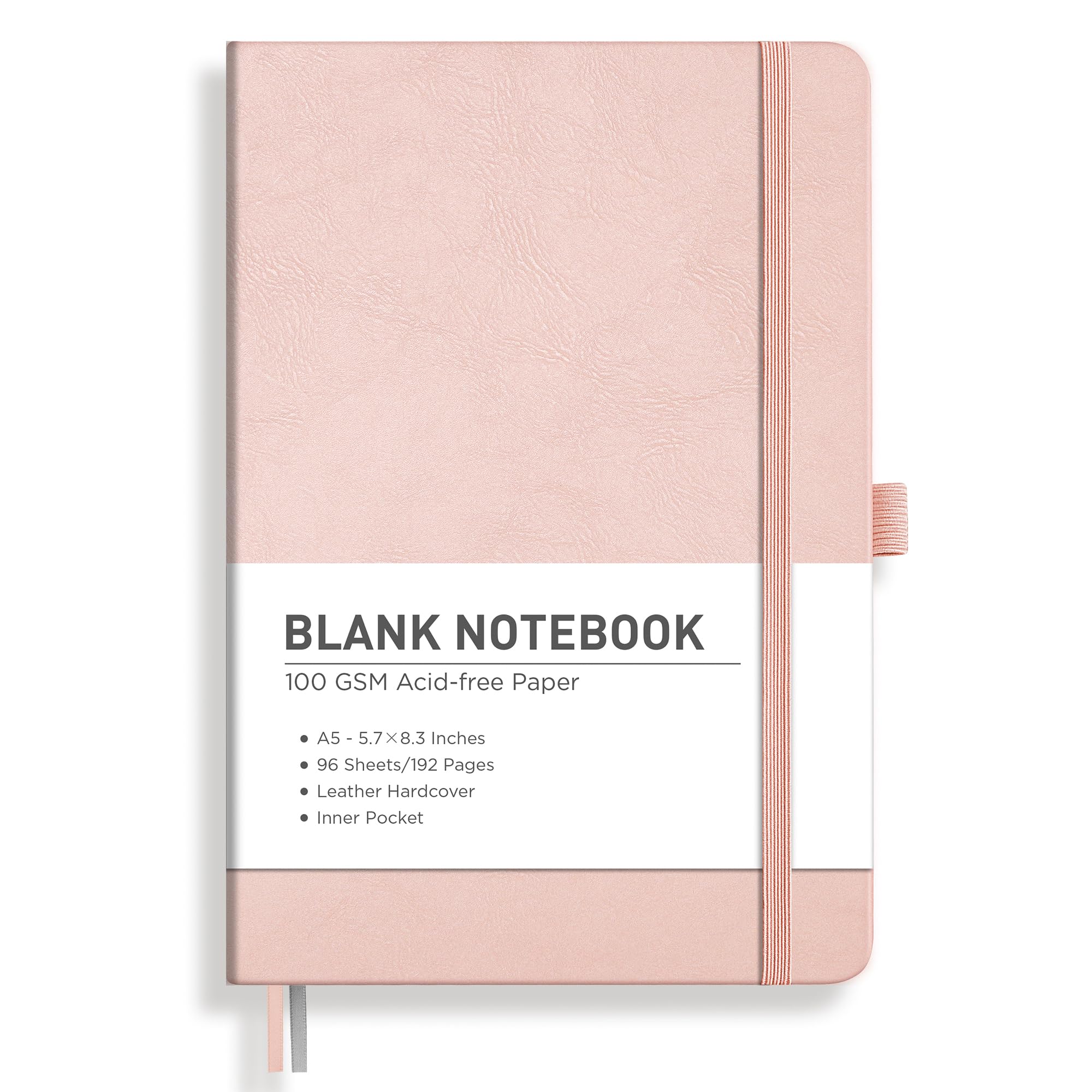 Photo 1 of ***FACTORY SEALED***   RETTACY Blank Journal Notebook, 192 Pages, A5 Medium Size (5.7'' x 8.3''), Leather Hardcover, 100 GSM Thick Paper, for Sketching, Drawing, Painting (Rose Gold)