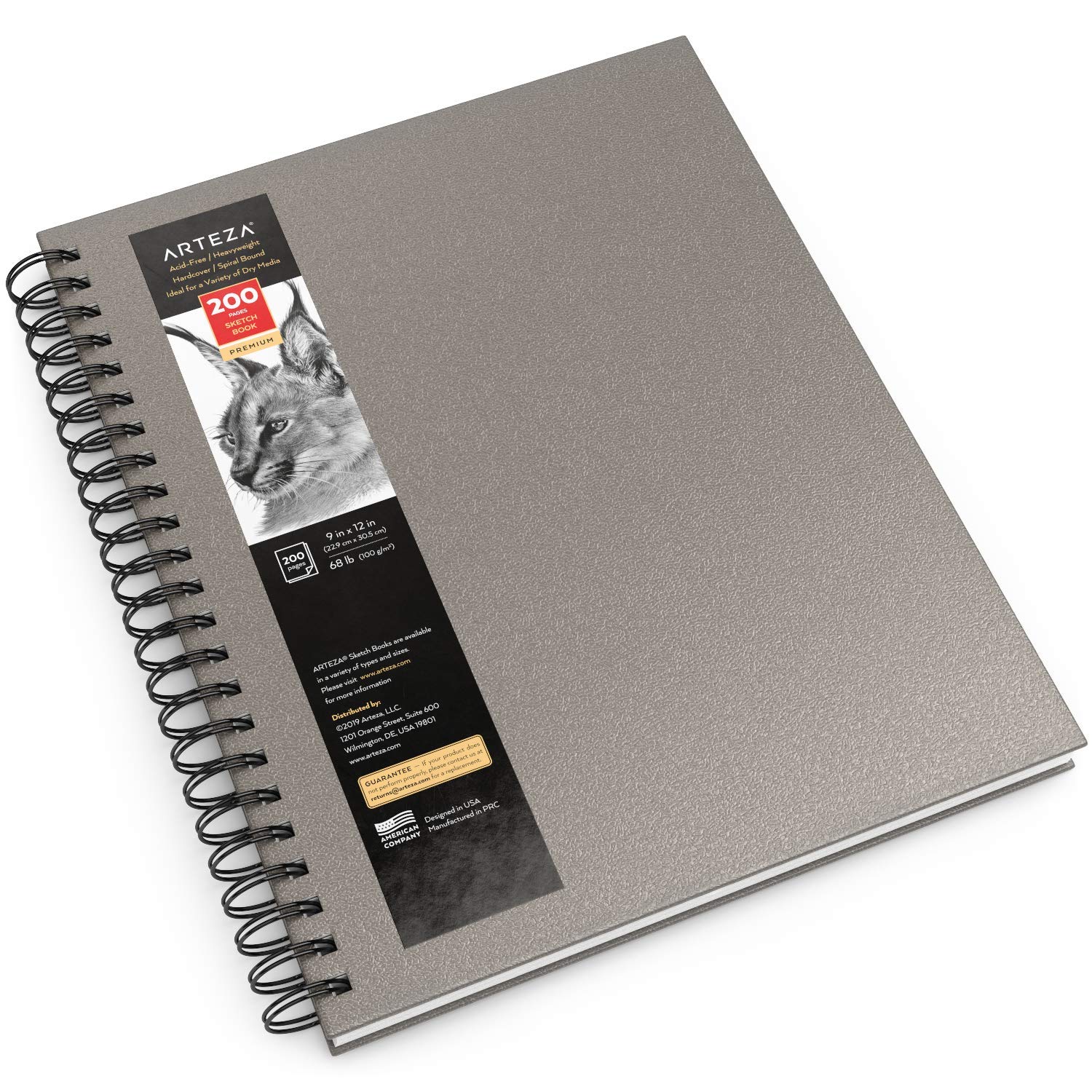 Arteza Sketch Book, 22.9. x 30.5 cm, Grey Drawing Pad, 100 Sheets, 100 GSM, Hardcover Sketchbook, Spiral-Bound, Use with Pencils, Charcoal, Pens, Crayons & Other Dry Media