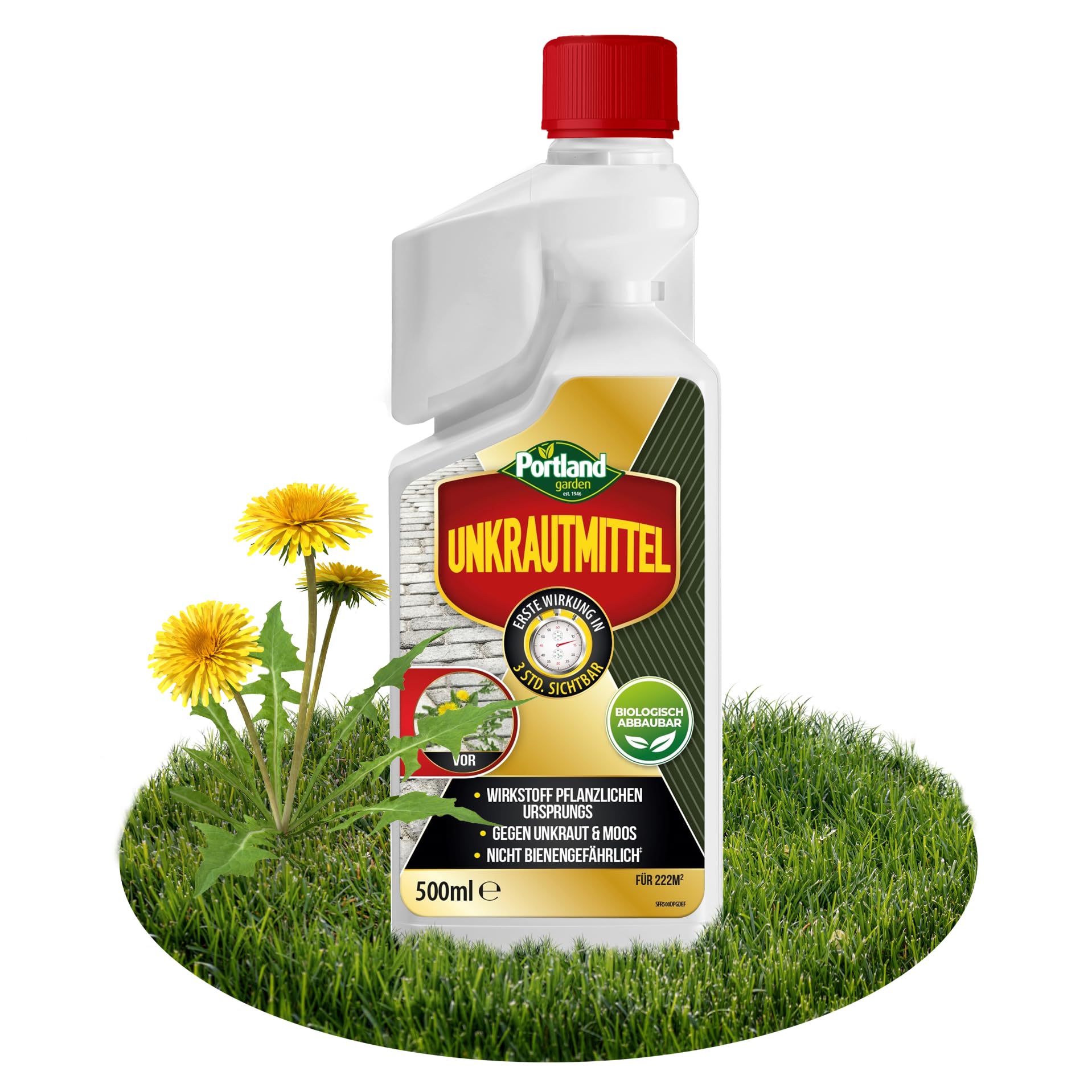 Portland Garden Moosbekämpfung 500 ml Konzentrat Unkrautvernichter ohne Glyphosat extra stark gegen Moos, Gräser, Unkraut bis zu 220 m² Flächenleistung entfernt Unkraut schnell & effektiv
