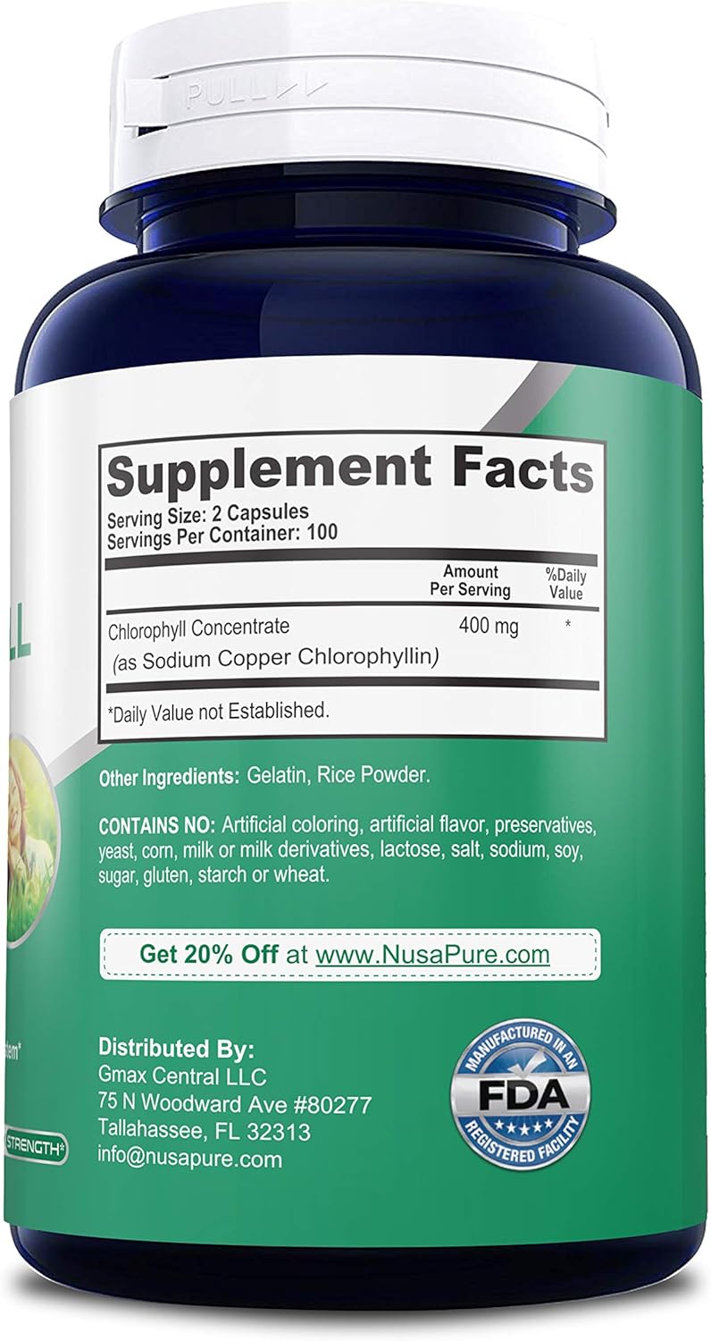 Chlorophyll Concentrate 400 mg 150 Vegetarian Caps (NonGMO & Gluten