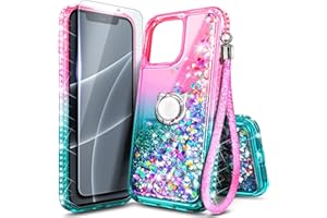 NGB SUPREMACY NGB Designed for iPhone 11 Pro Case, Pink/Aqua | Glitter Liquid Sparkle Cute Cover for Women Girls Kids | with Tempered Glass Screen Protector & Ring Holder & Wrist Strap