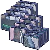 Silkfly 12 Pcs Packing Cubes for Suitcase Travel Luggage Bags Bulk Mesh Organizer Set for Hiking Camping Backpacking Clothes Accessories (Navy Blue,XL, L, M Size)