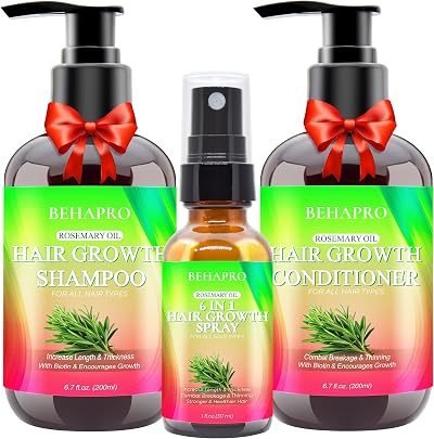 BEHAPRO Natural Hair Growth Set Shampoo Conditioner Heat Protectant Rosemary