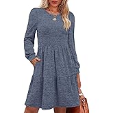 OFEEFAN Womens Long Sleeve Fall Dresses with Pockets Crew Neck Babydoll Casual Winter Dress 2025