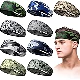 9 pcs Sweatbands for Men Workout Sport Headbands for Men Camo Headband Sweat Absorbing Headband Wide Sweatband for Head Basketball Football Cycling Running Yoga, 4.7 x 9.8 Inch(Mixed Style)