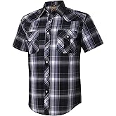 COEVALS CLUB Men's Western Plaid Pearl Snap Buttons Two Pocket Casual Short Sleeve Shirts