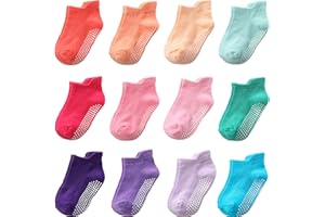 Aroveea Non Slip Grip Ankle Baby Socks 12 Pack for Toddler Boys and Girls Kids Infant Baby Cute Cotton Socks