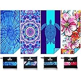 4 Pack Lightweight Thin Beach Towel Oversized 71"x32" Big Extra Large Microfiber Sand Free Towels for Adult Quick Dry Travel Camping Beach Accessories Vacation Gift Turtle Tie Dye Mandala Flower