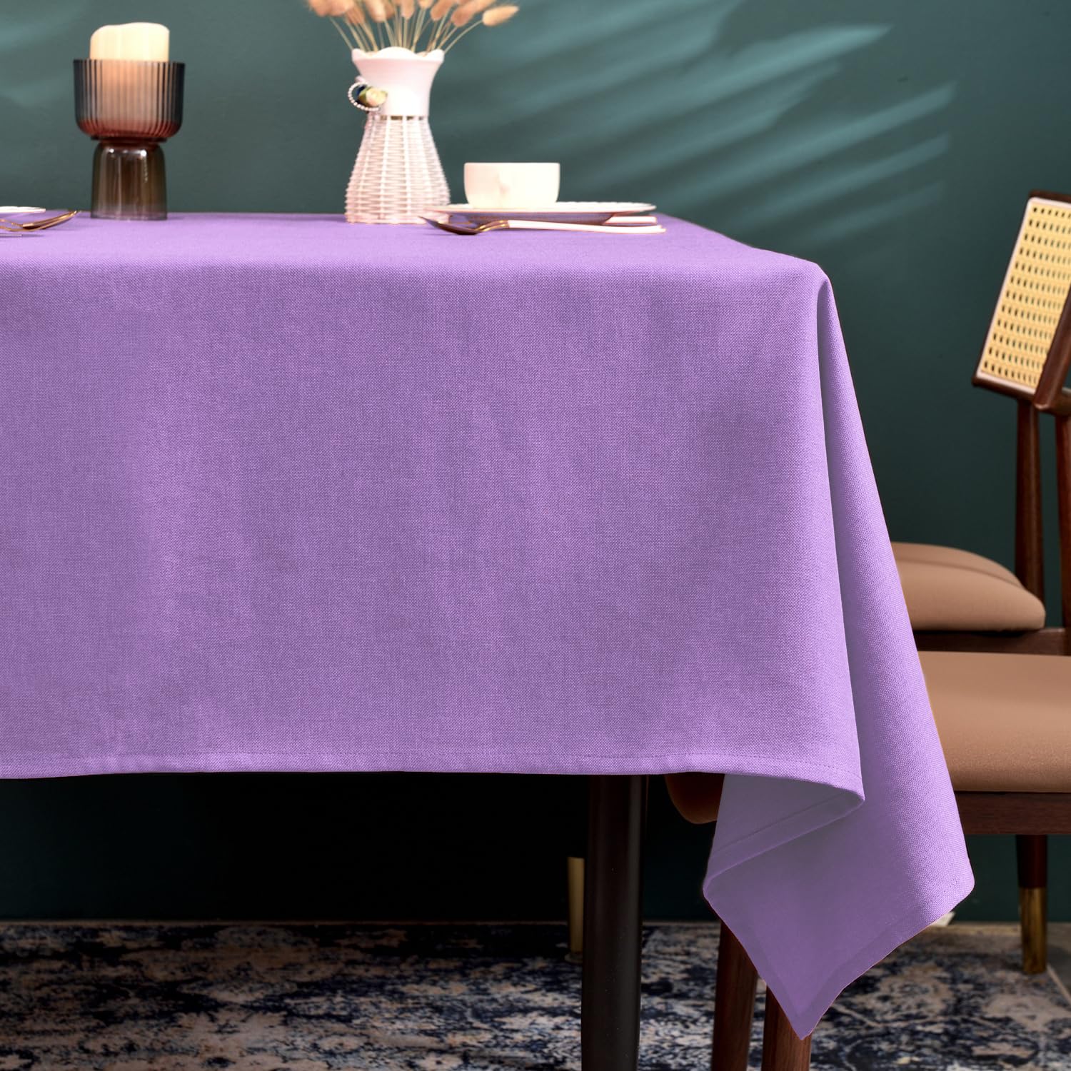 BALCONY & FALCON Table Cloth, Wipe Clean Tablecloth Rectangular – Waterproof, Machine Washable Table Cover for Kitchen, Dining, Spring Summer Party & Outdoor Use (Lilac, 140x240cm)