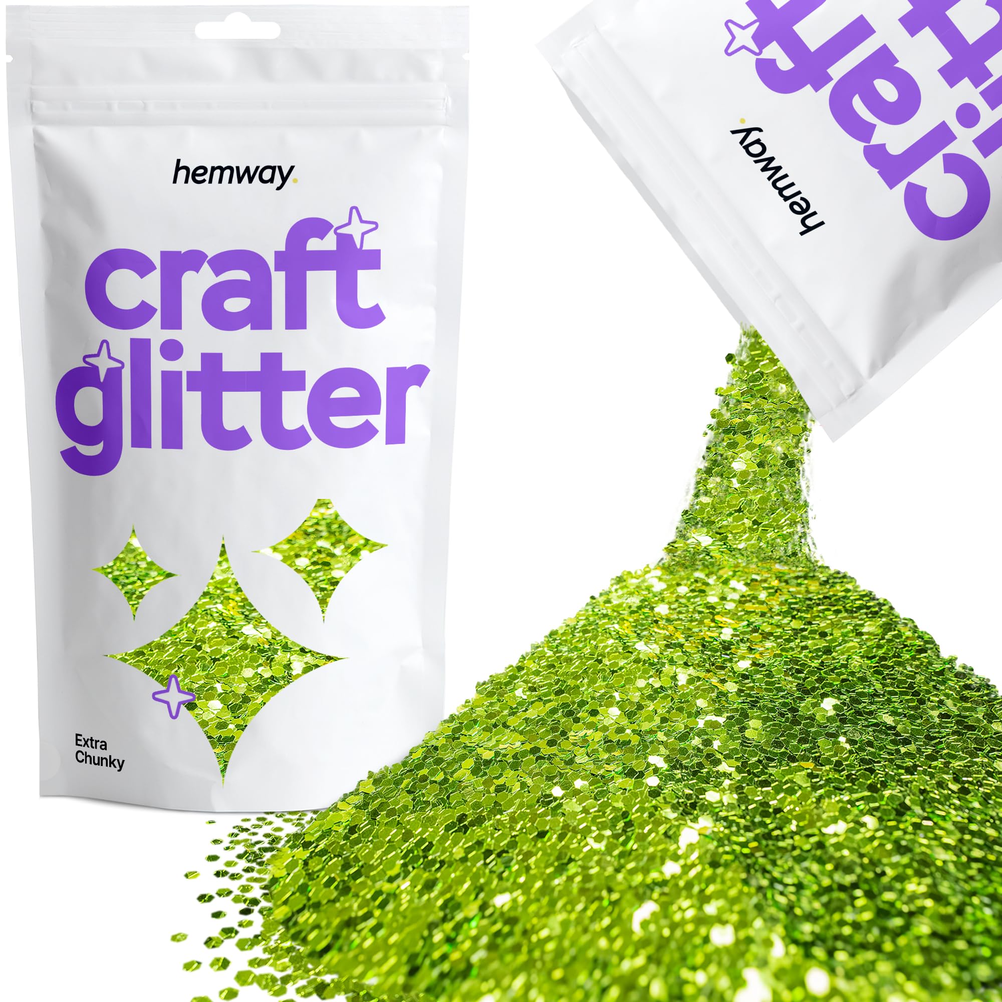 Hemway Craft Glitter Lime Green 100g Extra Chunky Glitter for Crafts, Resin, Cosmetic, Nail, Face, Body, Festival, Tumblers, Art, Candle, Crafting