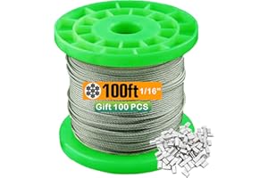 TOYELIU T304-Stainless Steel 1/16'' Wire Rope,7x7 Strand Core (100ft)