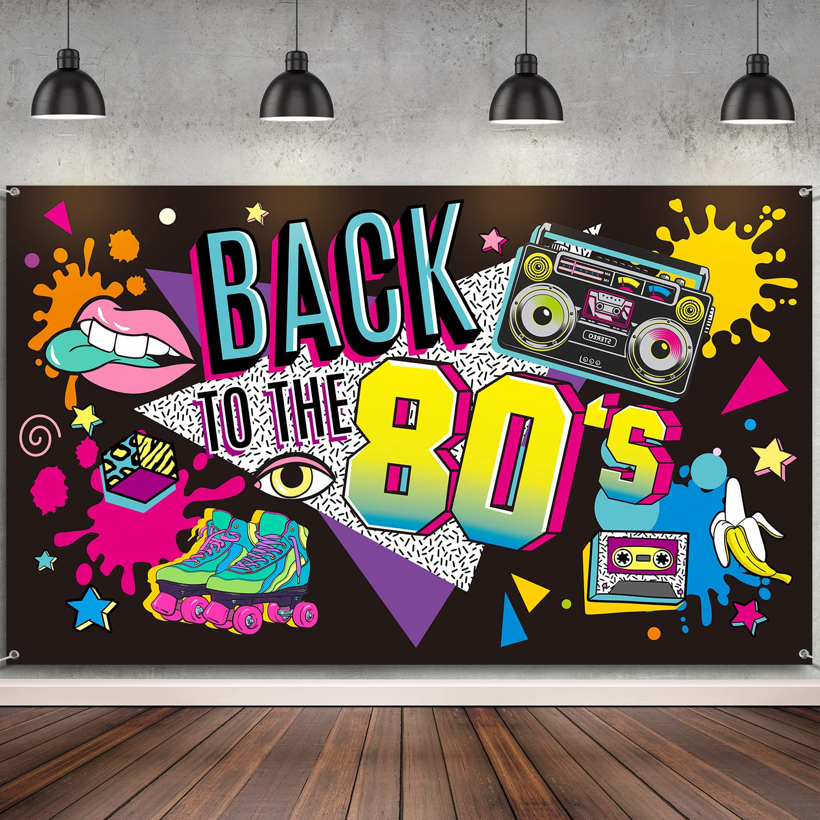Photo 1 of Irenare Back to The 80's Party Banner Backdrop Decorations Supplies for Photography Background, 73 x 43 x 0.04 Inch