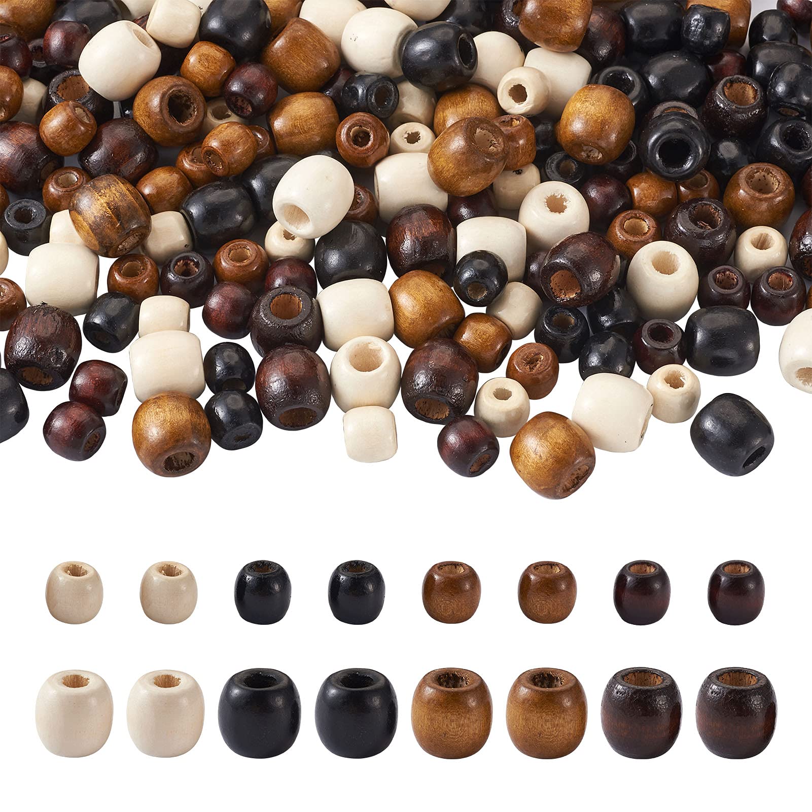 Cheriswelry 240pcs Large Hole Natural Barrel Wood Beads 4 Colors for Macrame Jewellery Crafts Making
