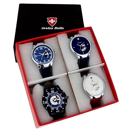 Svviss Bells Original Combo of 4 Day/Date Display Multi-Colour Dial Mens Watch - TA-1070 (Pack of 4)