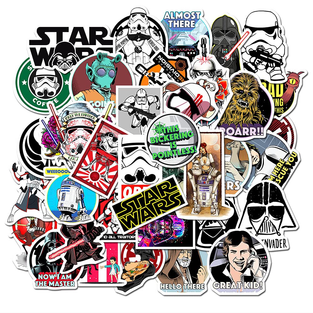 Star Wars Stickers for Laptop & Water Bottle (50 PCS), Gift for Kids & Adults, Waterproof Vinyl Stickers for Dairy, Scrapbook, Skateboard