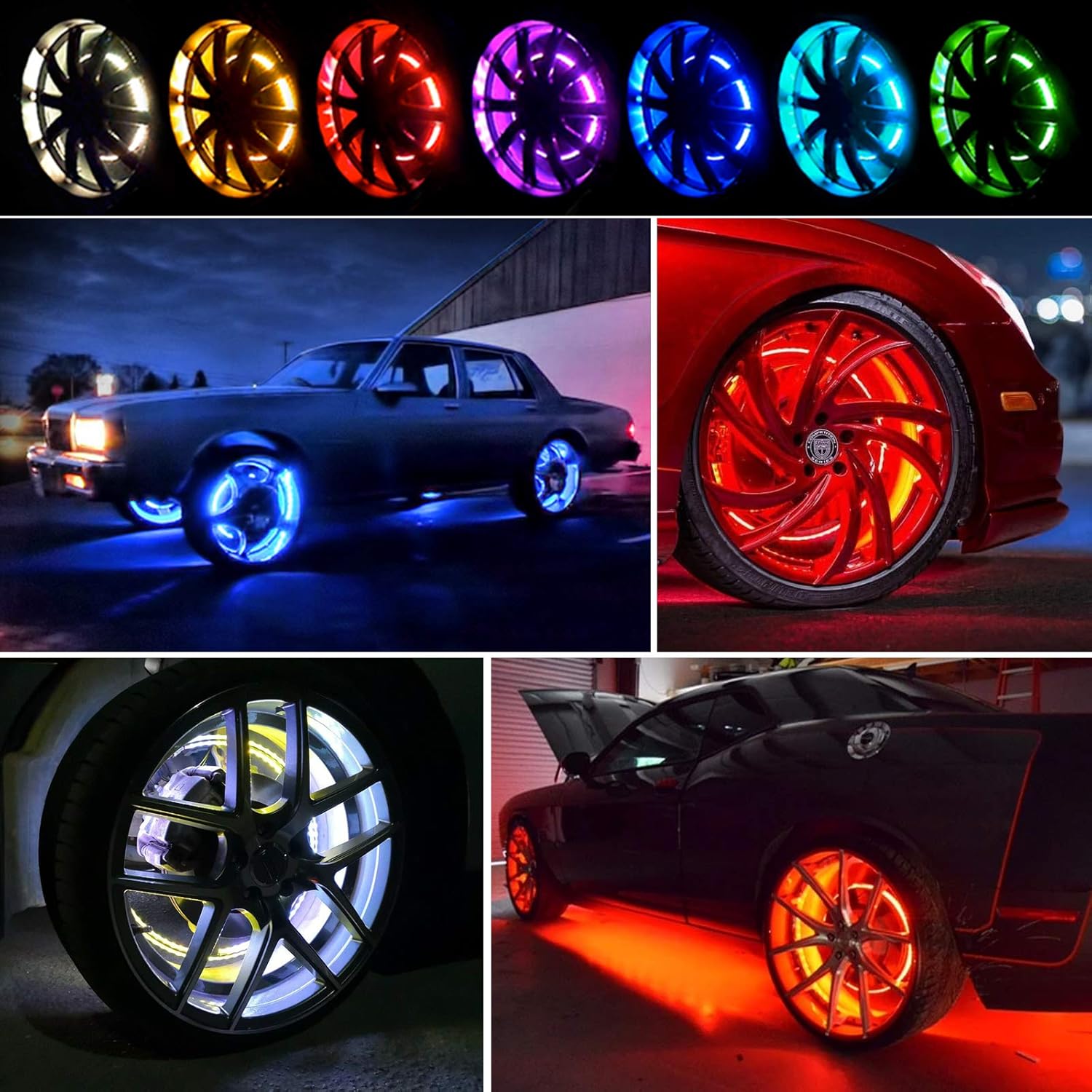 Safego RGB Wheel Ring Lights 4Pcs 15.5inch 288LEDs Multiple Dream Color Rim Lights Tire Lights Controlled By Remote and Blue-Tooth Compatible with Most Cars, Trucks, SUV ATV (Single Side): Automotive