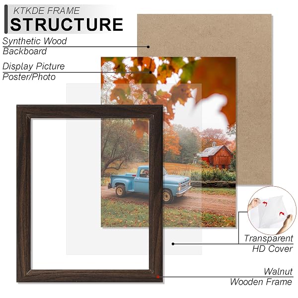 KTKDE 12X16 PICTURE FRAME SET OF 5,WALNUT WOODEN FRAMES, VERTICAL & HORIZONTAL WALL HANGING FOR WALL DISPLAY,STUDIO GALLERY PHOTO FRAME FOR PHOTOS, POSTERS & ART PRINTS