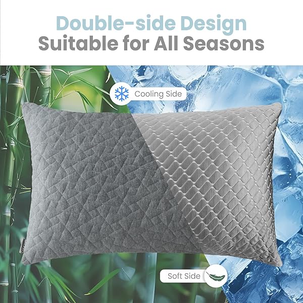 BAFODE MEMORY FOAM PILLOWS QUEEN SIZE SET OF 2, SHREDDED MEMORY FOAM PILLOWS, COOLING PILLOW FOR SLEEPING, ADJUSTABLE BED PILLOWS FOR SIDE, BACK AND STOMACH SLEEPERS