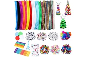 Needbrock 1250 Pcs Pipe Cleaners Craft Set, Multi-Color 170 Pipe Cleaners Bulk, Chenille Stems 204 Pcs Pom Poms 200 Wiggle Eyes Craft Supplies (5 mm x 12 inch)