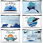Reginary 6 Pcs City Cosmetic Bag Souvenir Gifts New York Zipper Pouch Chicago Souvenir Seattle Boston Nashville London Paris Italy Alaska Gifts Memento for Women Traveler(Alaska)