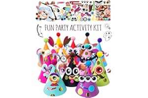 Glittery Garden 24 Pcs Party Hats Birthday Activity Kit with Stickers - Kids Fun Arts & Crafts. Make Your Own Animal & Monster Theme Party Favors & Game Supplies