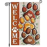 Heyfibro Welcome Garden Flag 12x18 Inch Double Sided Dog Cat Paw Print Garden Flag Decorative Small Yard Flags for Outside House Farmhouse Holiday Outdoor Decoration