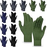 MENOLY 12 Pairs Winter Magic Gloves for Adult Men Women Warm Stretchy Knit Black Gloves One Size Fits Men Women Teens