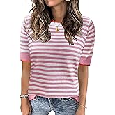 Womens Tops Summer Short Sleeve Shirts Striped Sweater Cute Casual Top Trendy Women Clothing Crewneck Knit Blouses