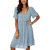 Summer Dresses for Women 2026 Boho Floral Flowy Midi Sundress Short Sleeve Scoop Neck Casual Loose Short Dresses