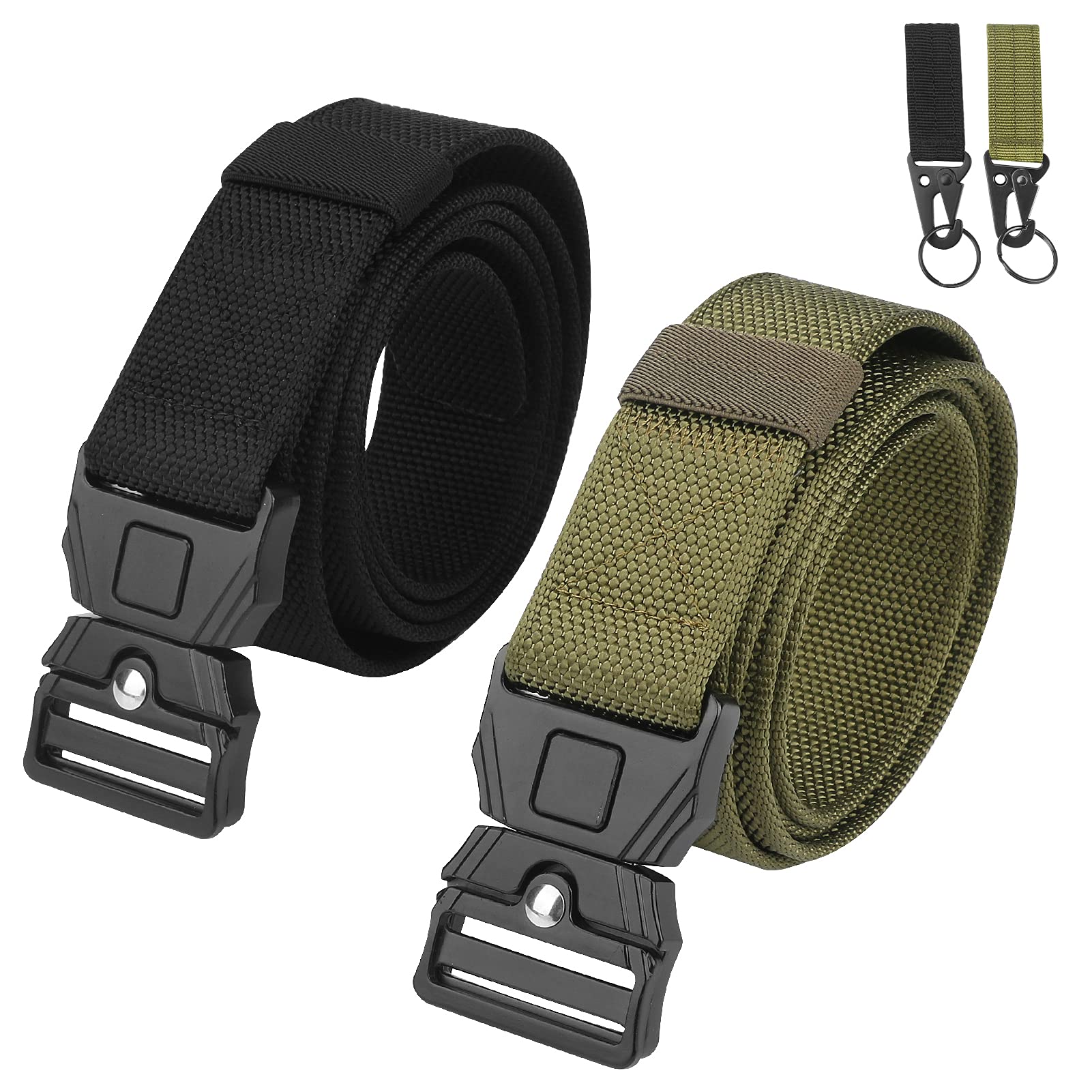 Brynnl 2 PCS Men Tactical Belt, Nylon Military Style Waist Belts with Quick Release Buckle Outdoor Belts for Fishing, Hunting, Camping, Running, Outdoor Working