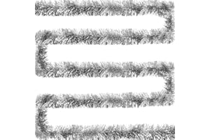 Jishi 50 FT Christmas Garland Silver Tinsel Garland Christmas Tree Decorations - Non-Lit Xmas Holiday Decor Outdoor Indoor Home Garden Outside Wedding Party Artificial Thick Silver Decorative Garland