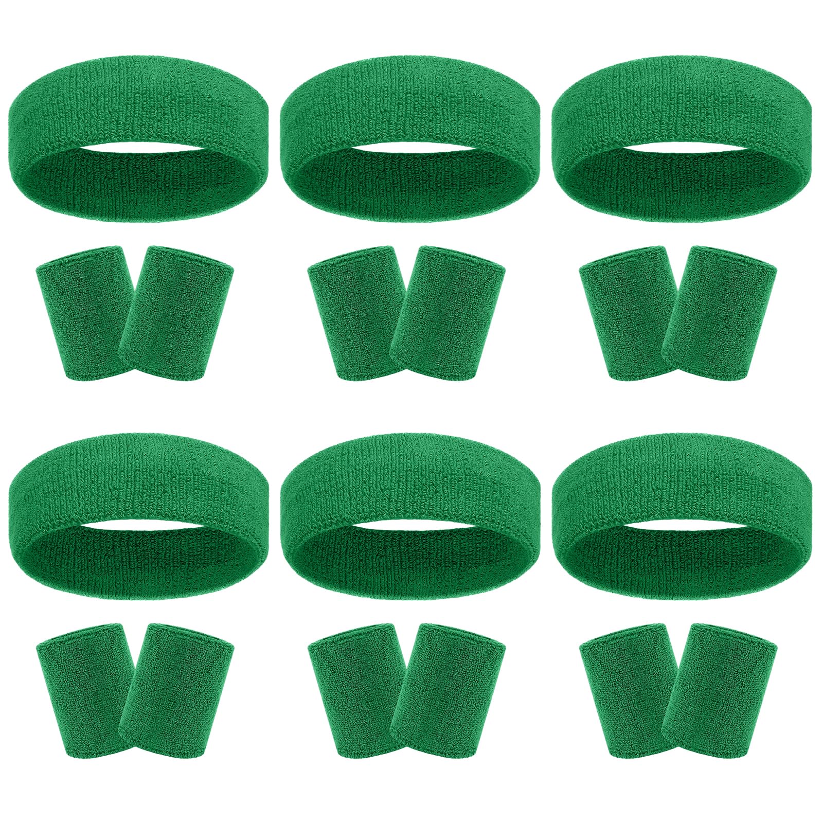 Photo 1 of 18 Pcs Sweatbands Headband Wristband Set Colorful Striped Terry Cloth Sports Athletic Gym 80s Sweat Headbands Wrist Bands (Dark Green)