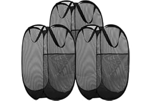 BATTOO Deluxe Strong Mesh Pop up Laundry Hamper Basket with Side Pocket for Laundry Room, Bathroom, Kids Room, College Dorm or Travel 3 Pack Black