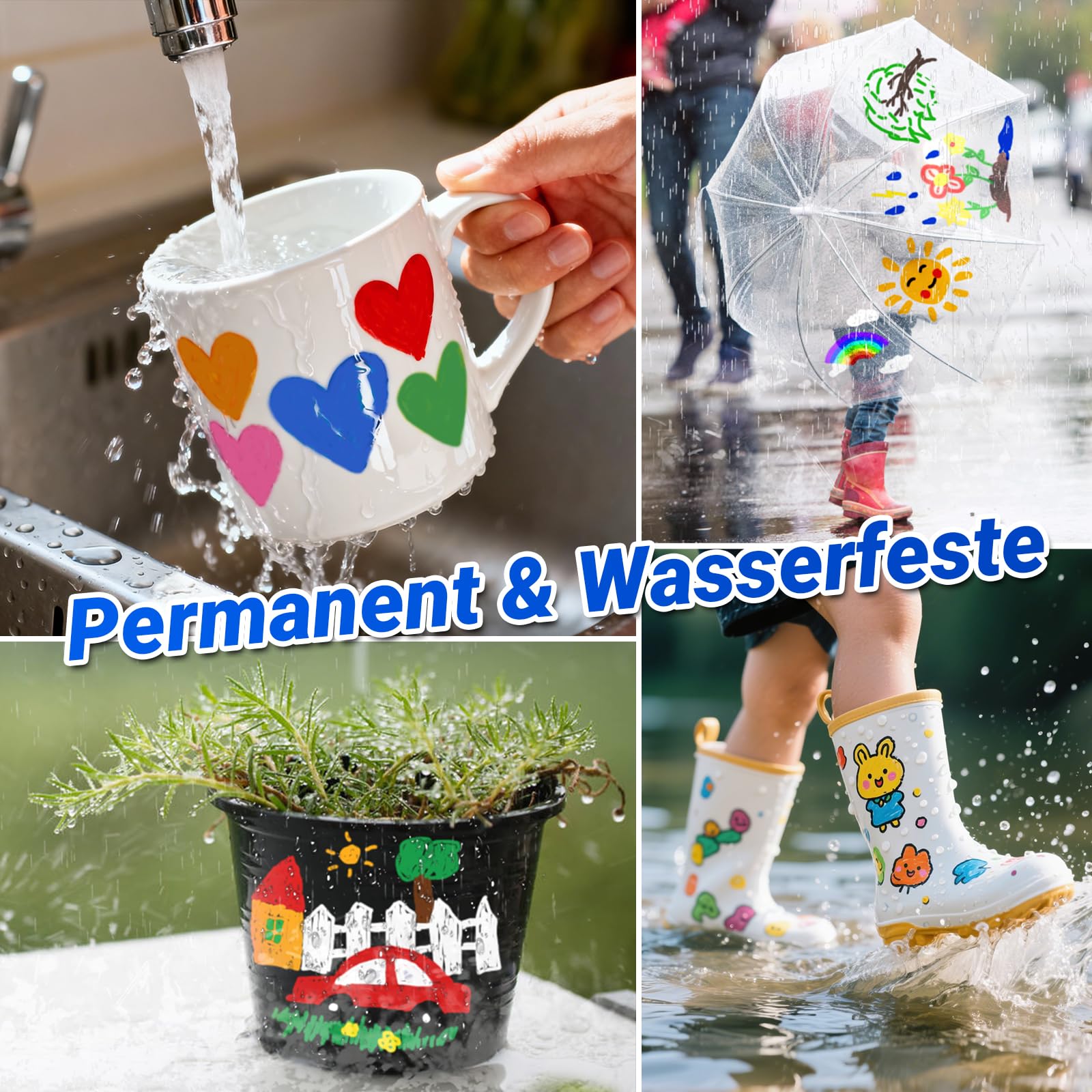 Permanent Marker Wasserfeste Stifte set: 12 Farben zum Steine Bemalen Permanent Marker Bunt Glasstift Lackstifte für Karton, Kunststoff, Holz, Metall,Keramik Tasse,Reifen 5