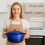 Nuovva Enamelled Cast Iron Dutch Oven Pot 6.4 Qt 28cm Dark Blue Lid view 6