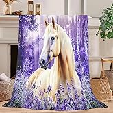 Horse Blanket Purple Horse Decor Cozy Animal Throw Super Soft Plush Flannel Fleece Blanket Gift for Kids Adults Men Women Ultra Warm & Lightweight Flannel, 50"X40"