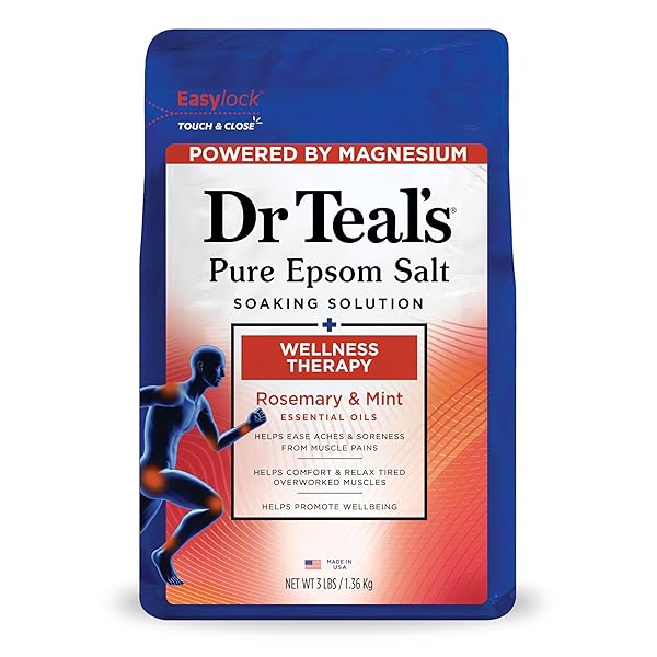 DR TEAL’S EPSOM SALT MAGNESIUM SOAK, WELLNESS THERAPY WITH ROSEMARY & MINT, 3 LBS