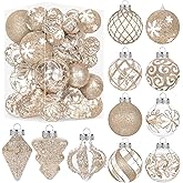 43 PCS Farmhouse Christmas Ball Ornaments Set, 60mm/2.36" Large Rustic Shatterproof Champagne Christmas Ornaments Hanging Balls Xmas Tree Wreath Decorations for Holiday Home Party Decor