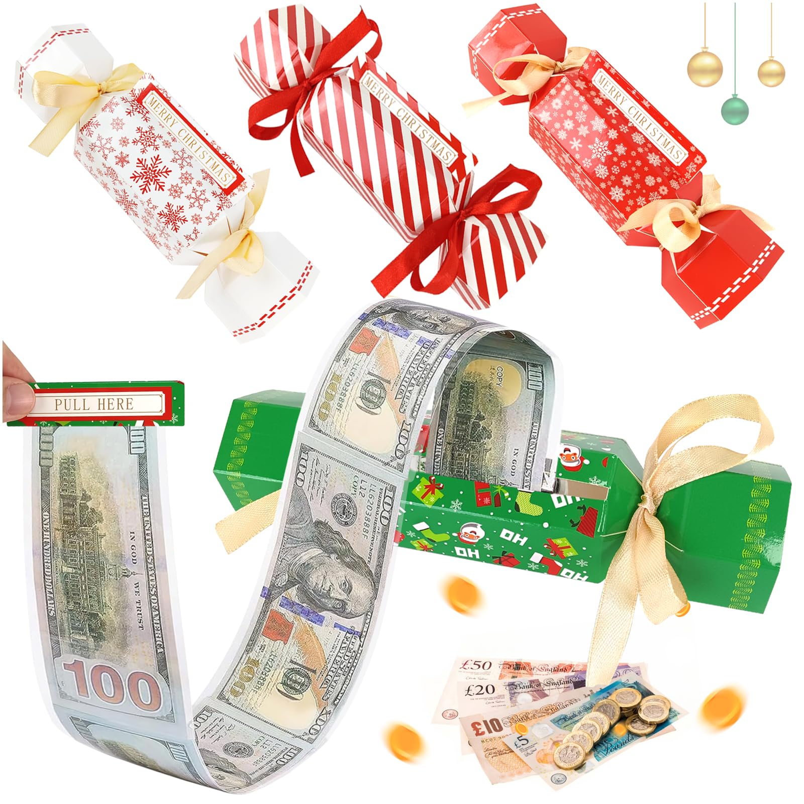 4Pcs Christmas Money Gift Boxes Christmas Surprise Money Pull Pouch,DIY Candy Pull Out Cash Pouch Gift Box for Kids