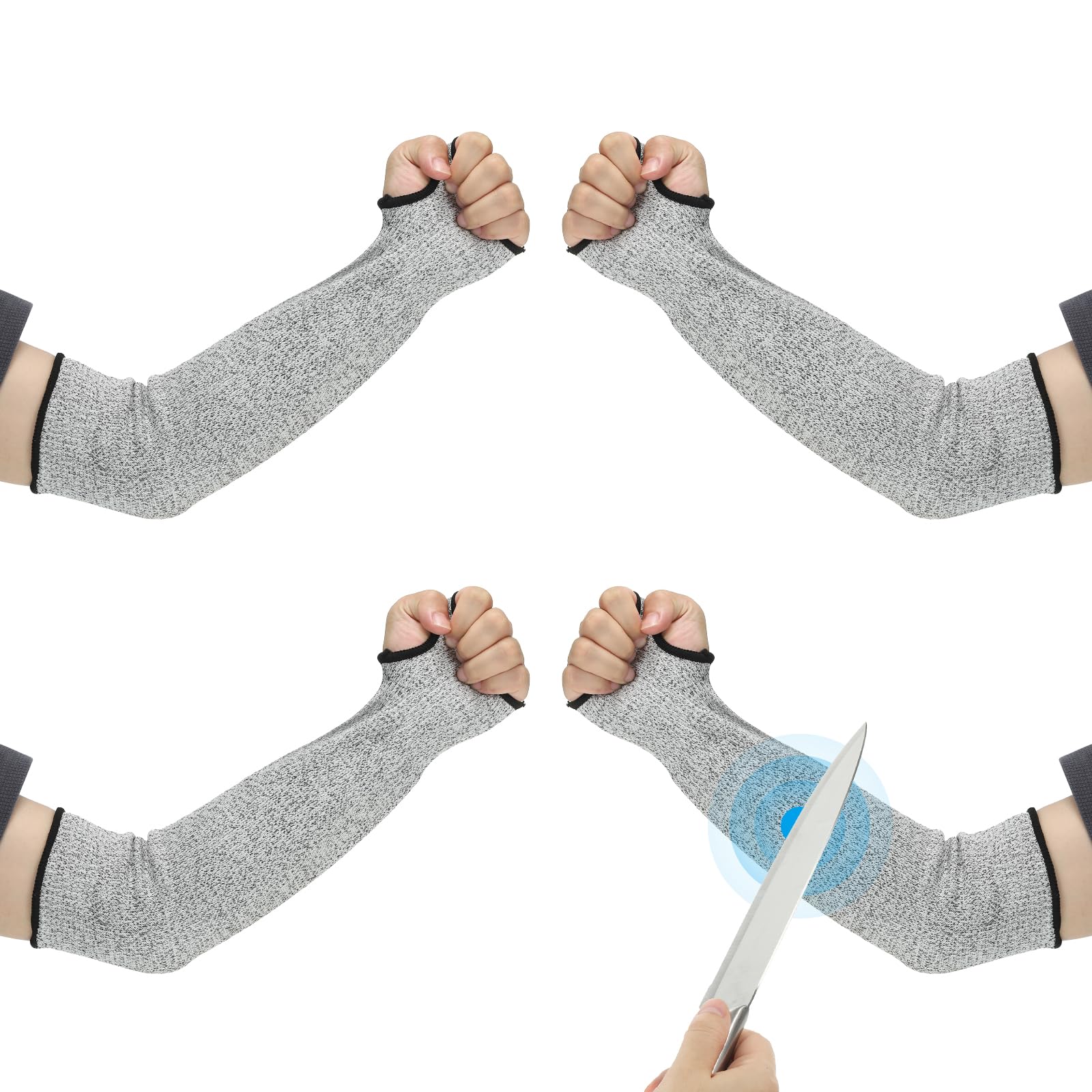 PATIKIL 16 Inch Cut Resistant Sleeve, 2 Pairs Arm Safety Protectors Sleeves with Thumb Hole Level 5 Protection Forearm Guard Sleeves for Thin Skin and Bruising, L, Gray