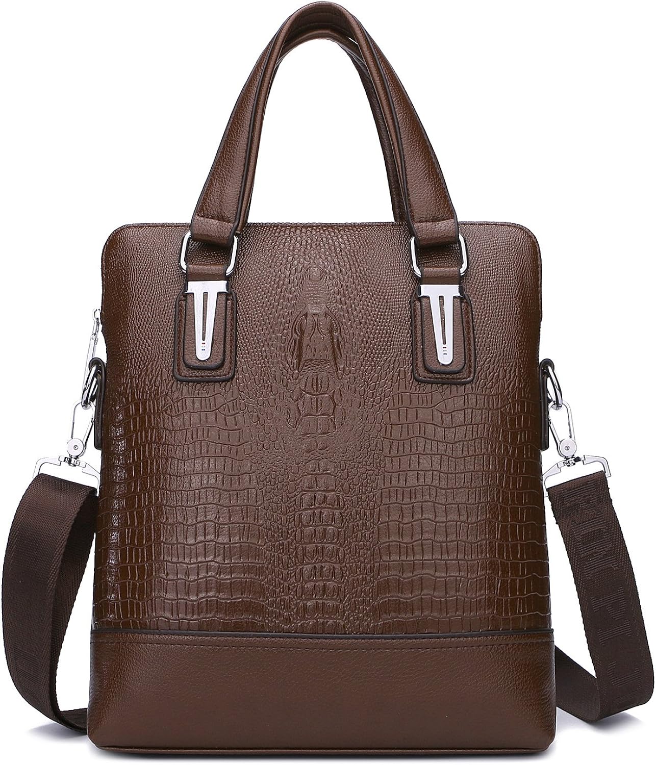 Men's Leather Briefcase, Unives Classic Crocodile Pattern Leather Waterresistant